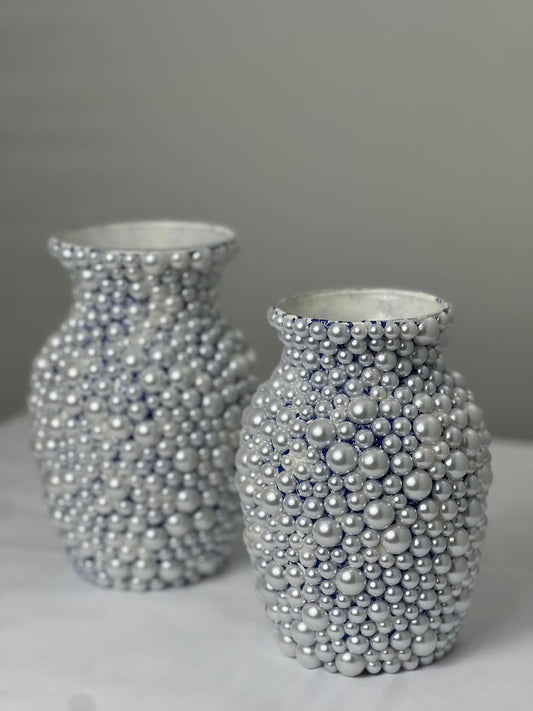 "Gentle" White and Blue Floral Base Vase, Front View