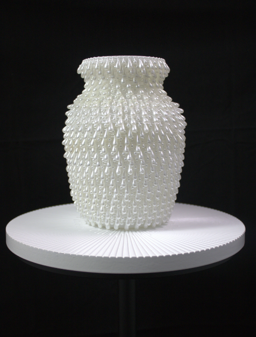 "Vulnerable" White Teardrop Pearl Vase, Profile view