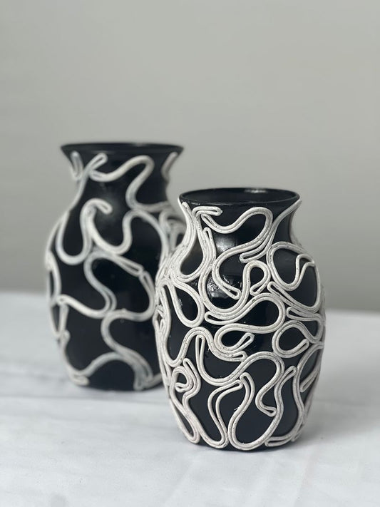 *"Multifaceted" Abstracted White and Black Vase, Front View